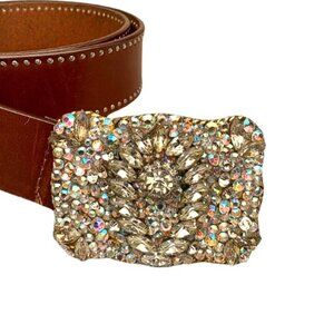 Vintage OOAK Crystal Boho BLING Buckle Belt 1990s Unique Gift